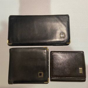 Dunhill Men's Black Leather Wallet Set: Long, Bifold & Coin Purse-3 piece set